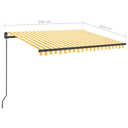 Toldo retrátil manual com LED 3x2,5 m amarelo e branco