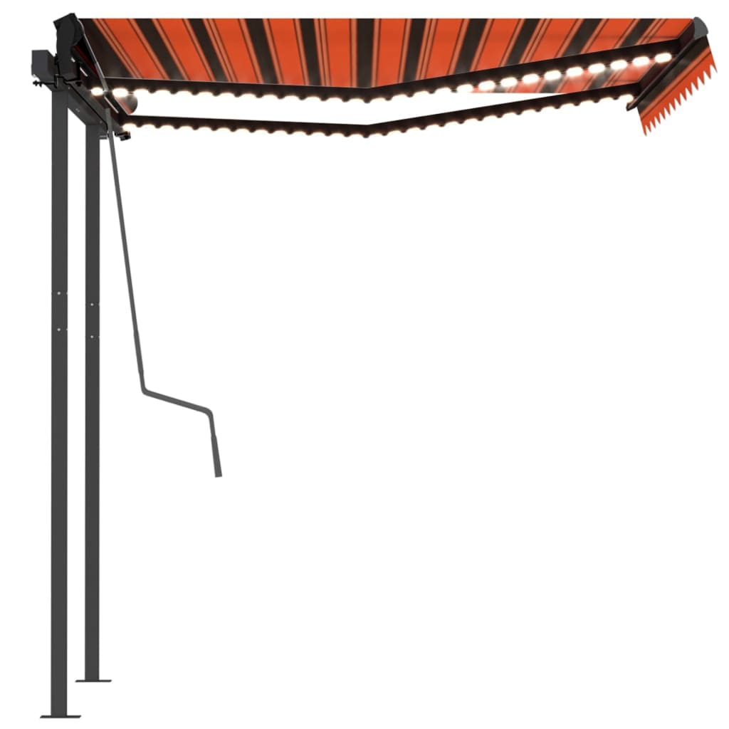 Toldo retrátil manual com LED 3x2,5 m laranja e castanho