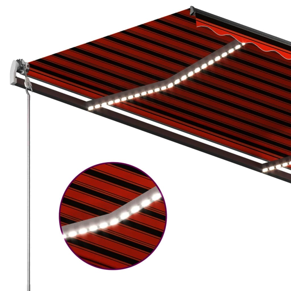 Toldo retrátil manual com LED 3x2,5 m laranja e castanho