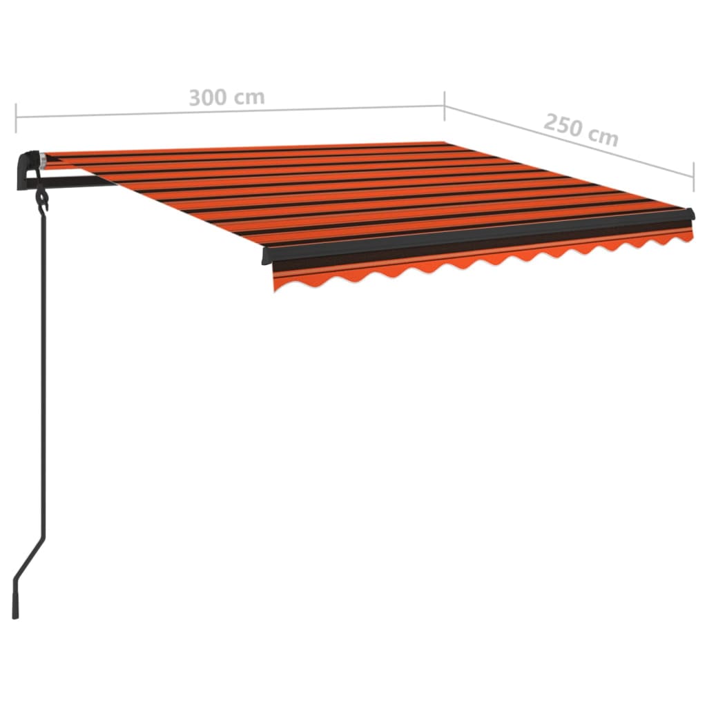 Toldo retrátil manual com LED 3x2,5 m laranja e castanho