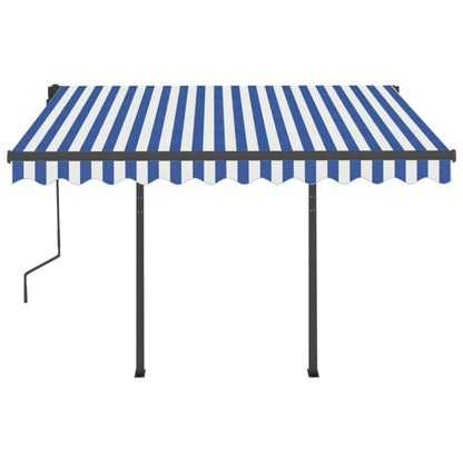 Toldo retrátil automático com postes 3x2,5 m azul e branco