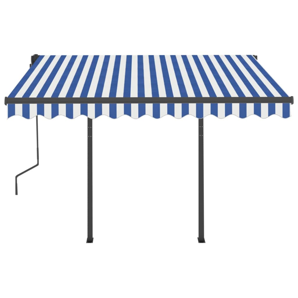 Toldo retrátil manual com LED 3,5x2,5 m azul e branco