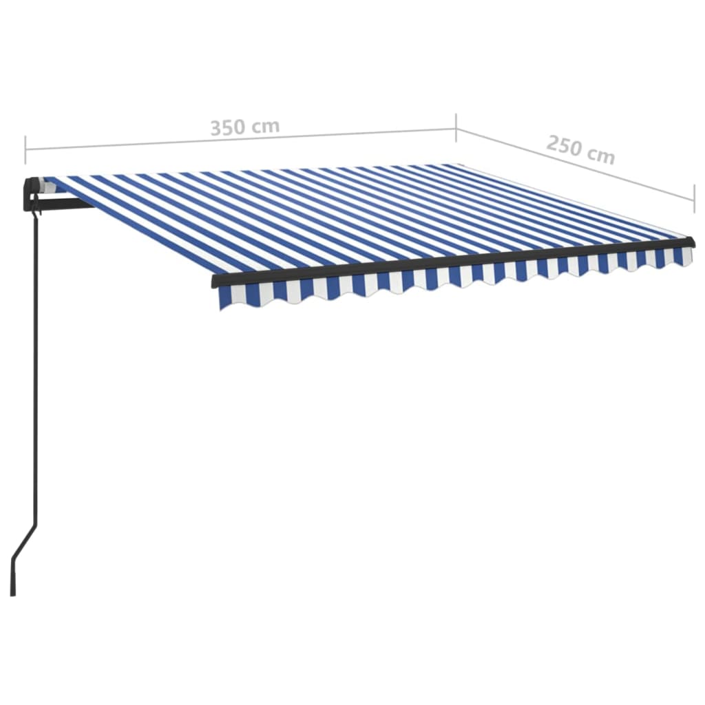 Toldo retrátil manual com LED 3,5x2,5 m azul e branco