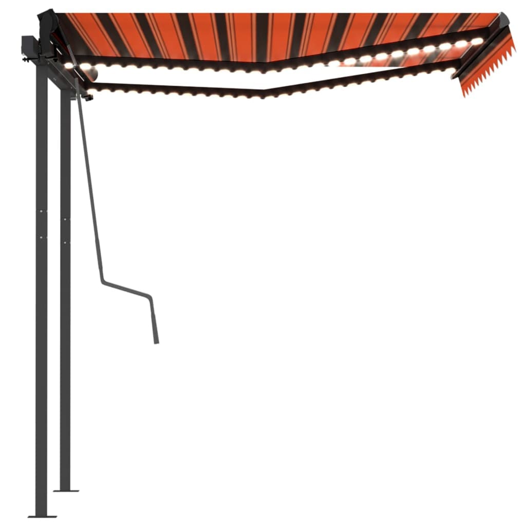 Toldo retrátil manual com LED 3,5x2,5 m laranja e castanho