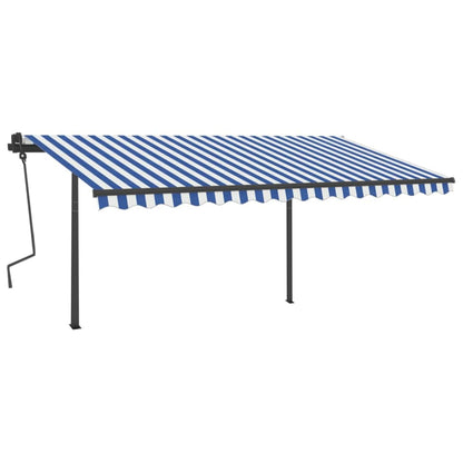 Toldo retrátil manual com postes 4x3 m azul e branco