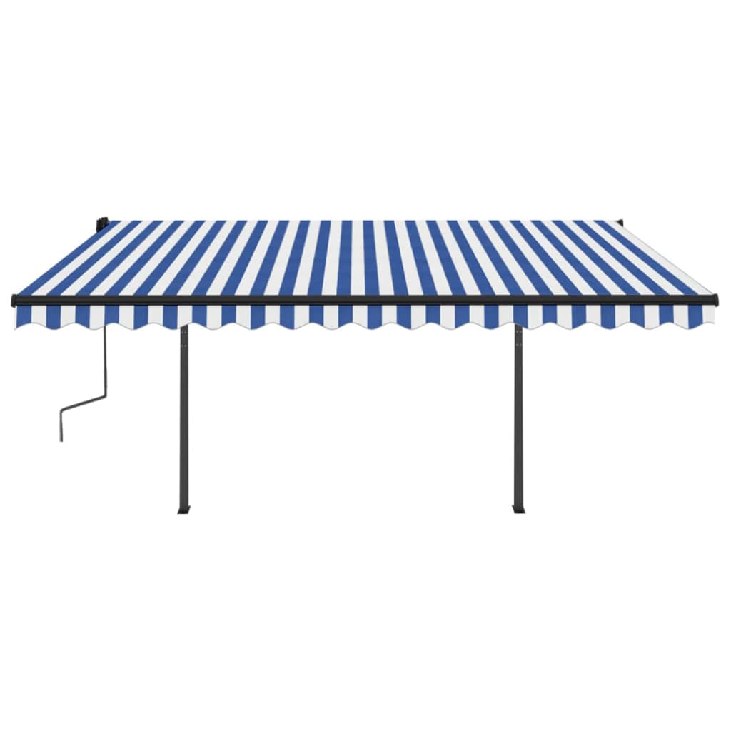 Toldo retrátil manual com postes 4x3 m azul e branco