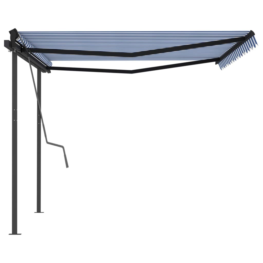 Toldo retrátil manual com postes 4x3 m azul e branco