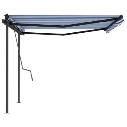 Toldo retrátil manual com postes 4x3 m azul e branco