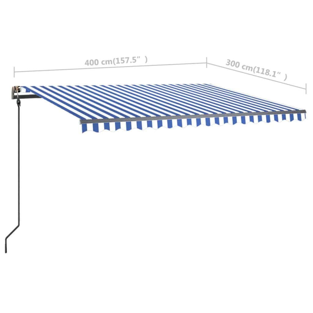 Toldo retrátil manual com postes 4x3 m azul e branco