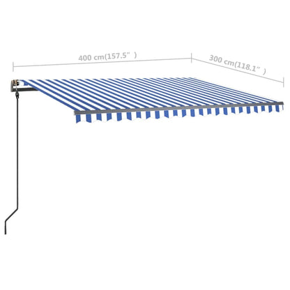 Toldo retrátil manual com postes 4x3 m azul e branco