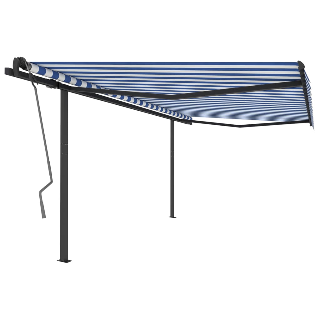 Toldo retrátil automático com postes 4x3 m azul e branco