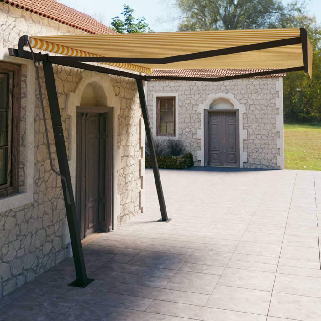 Toldo retrátil automático com postes 4x3 m amarelo e branco