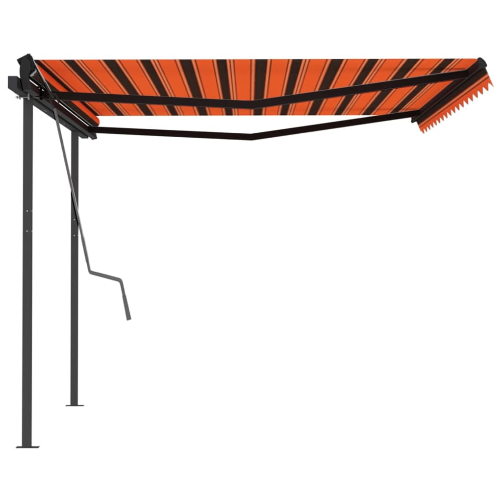 Toldo retrátil automático com postes 4x3 m laranja e castanho