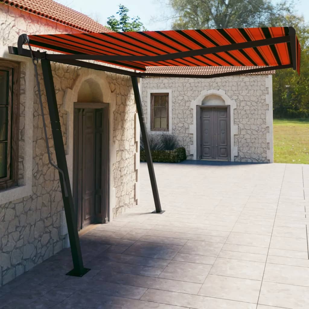 Toldo retrátil automático com postes 4x3 m laranja e castanho