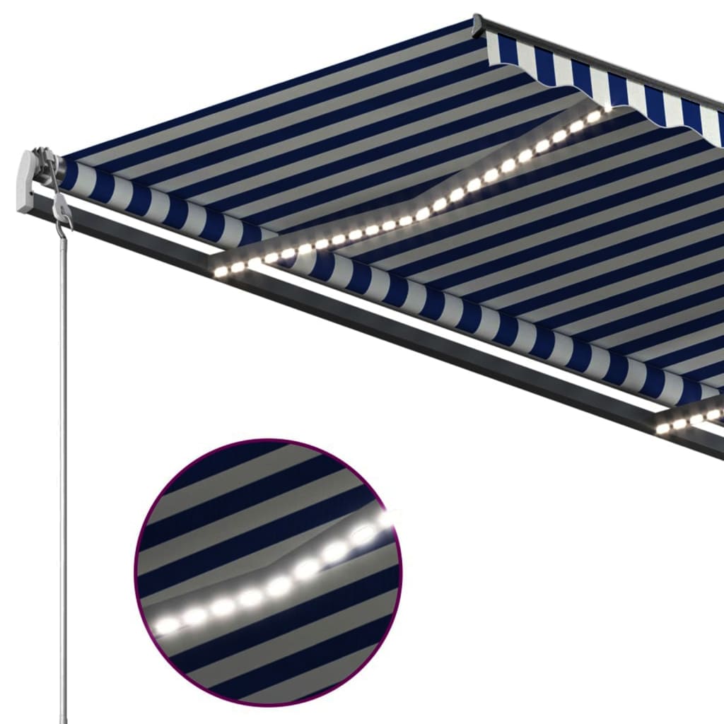 Toldo automático c/ LED e sensor de vento 4x3 m azul e branco