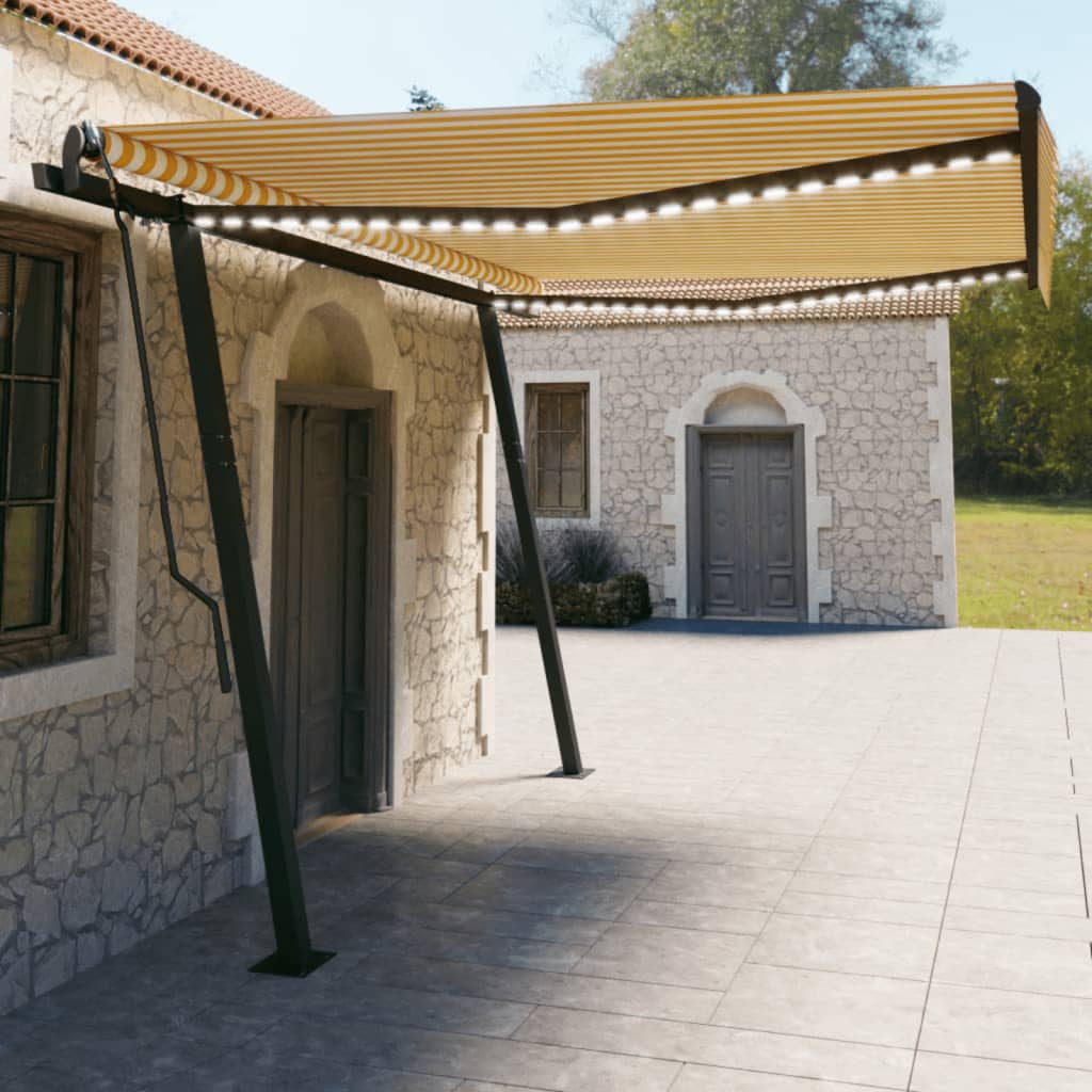 Toldo retrátil manual com luzes LED 4,5x3 m amarelo e branco