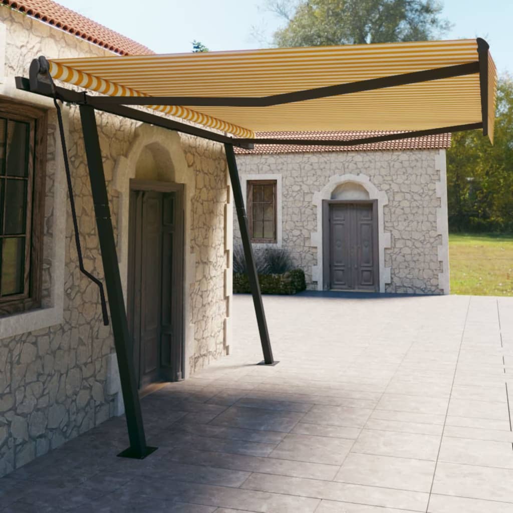 Toldo retrátil automático com postes 4,5x3 m amarelo e branco