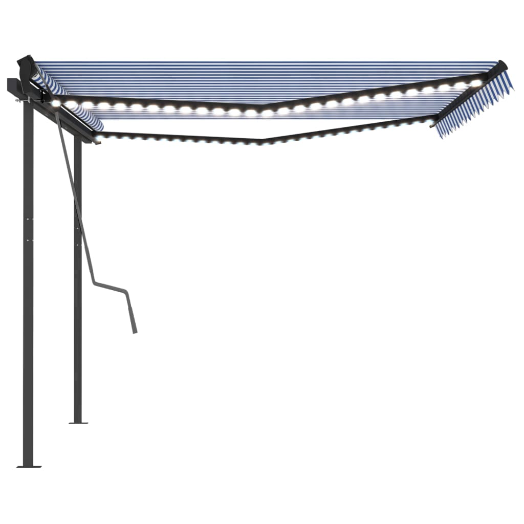 Toldo automático LED e sensor de vento 4,5x3 m azul e branco