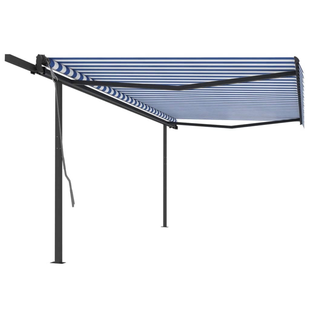 Toldo retrátil automático com postes 5x3 m azul e branco