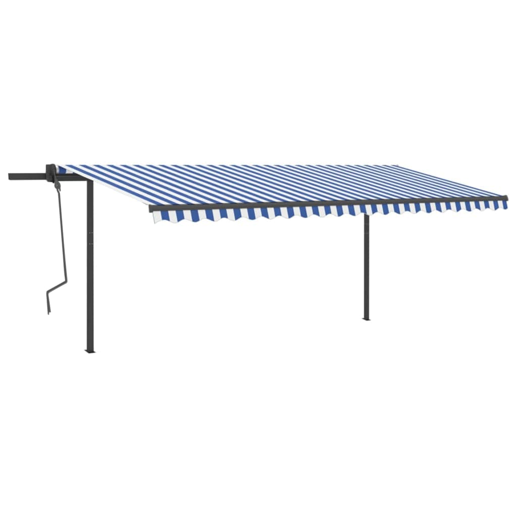 Toldo retrátil automático com postes 5x3 m azul e branco