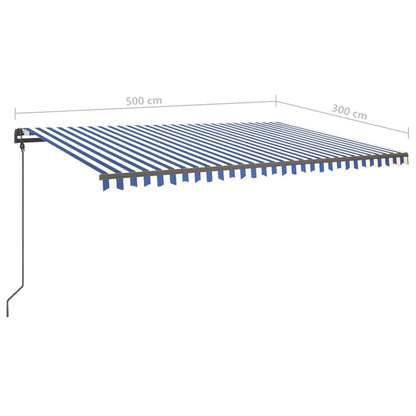 Toldo retrátil automático com postes 5x3 m azul e branco