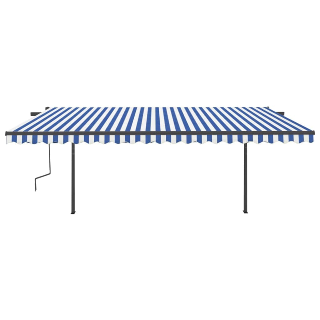 Toldo retrátil automático com postes 5x3 m azul e branco