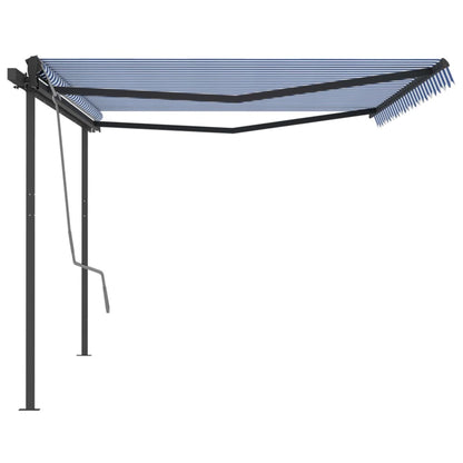 Toldo retrátil automático com postes 5x3 m azul e branco