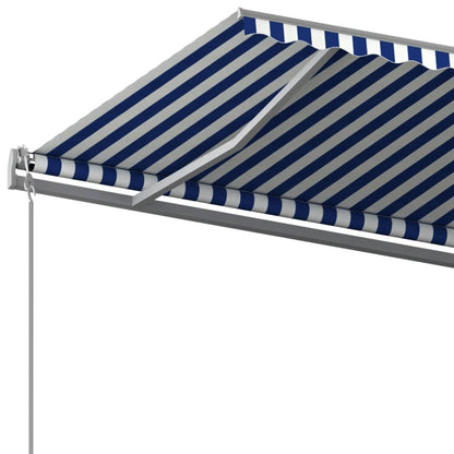 Toldo retrátil automático com postes 5x3 m azul e branco