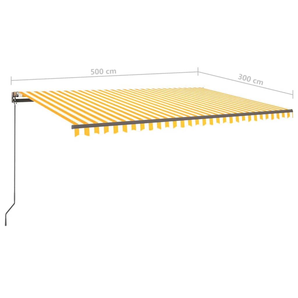 Toldo retrátil automático com postes 5x3 m amarelo e branco