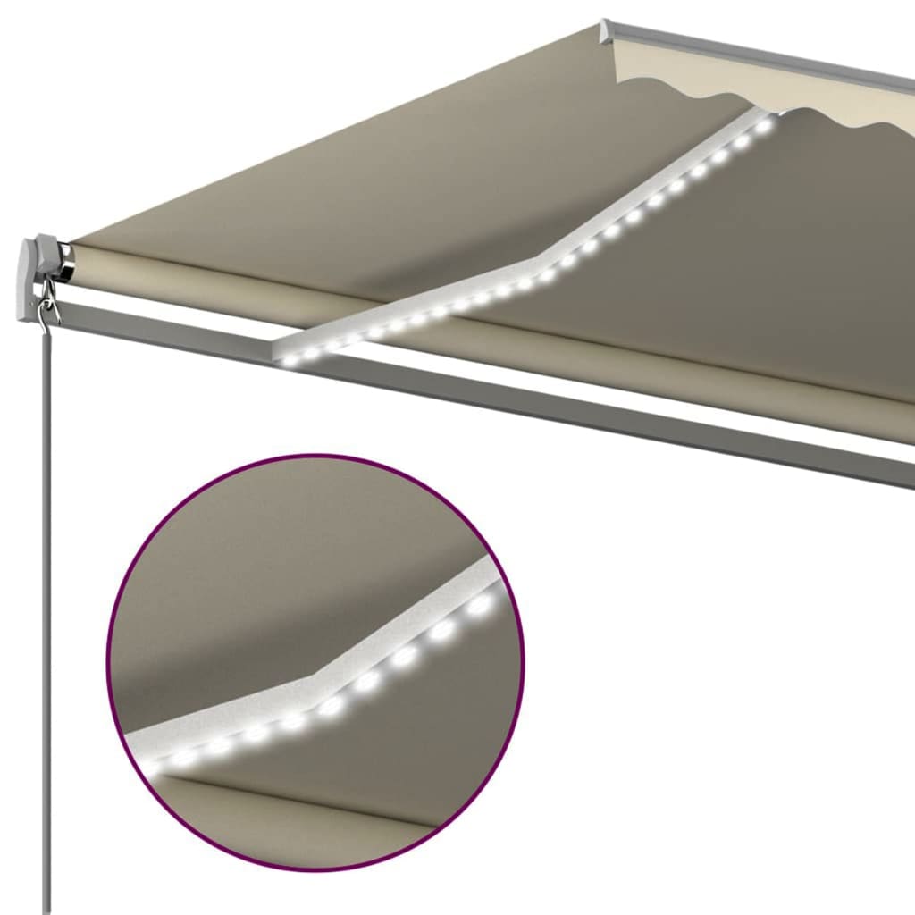 Toldo retrátil manual com LED 6x3 m cor creme