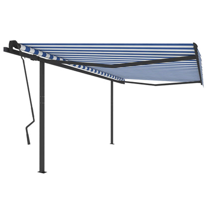 Toldo retrátil manual com postes 4,5x3,5 m azul e branco