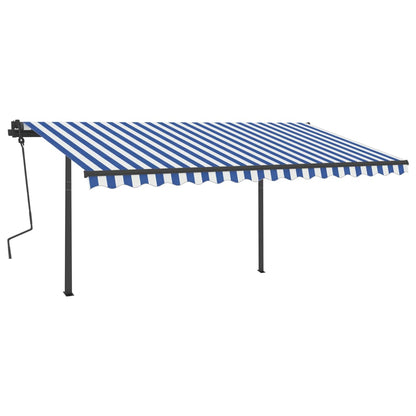 Toldo retrátil manual com postes 4,5x3,5 m azul e branco