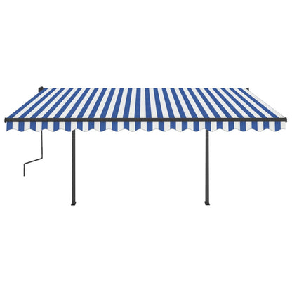 Toldo retrátil manual com postes 4,5x3,5 m azul e branco