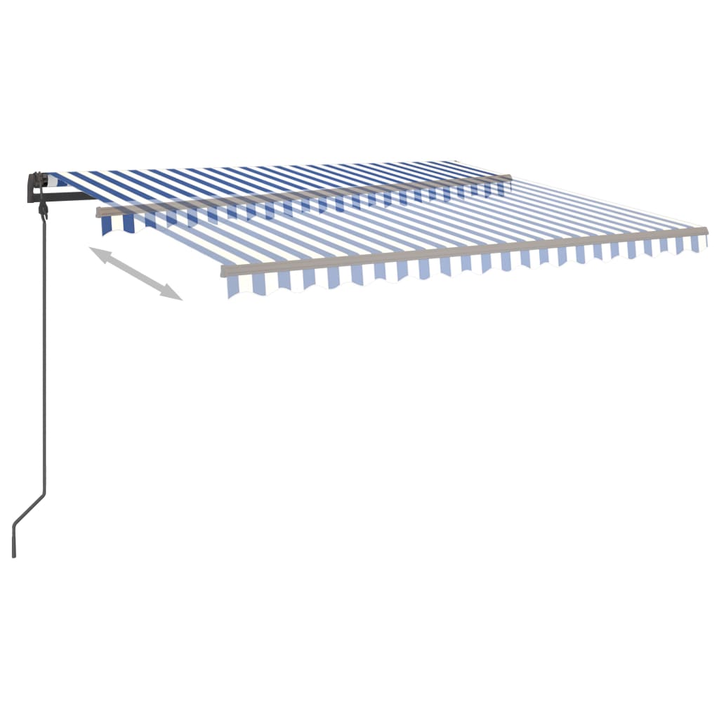 Toldo retrátil manual com postes 4,5x3,5 m azul e branco