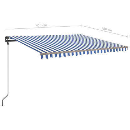 Toldo retrátil manual com postes 4,5x3,5 m azul e branco