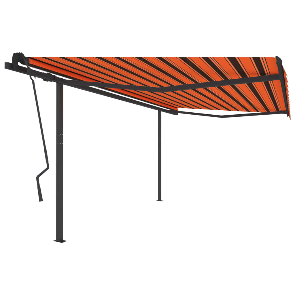 Toldo retrátil manual com postes 4,5x3,5 m laranja e castanho