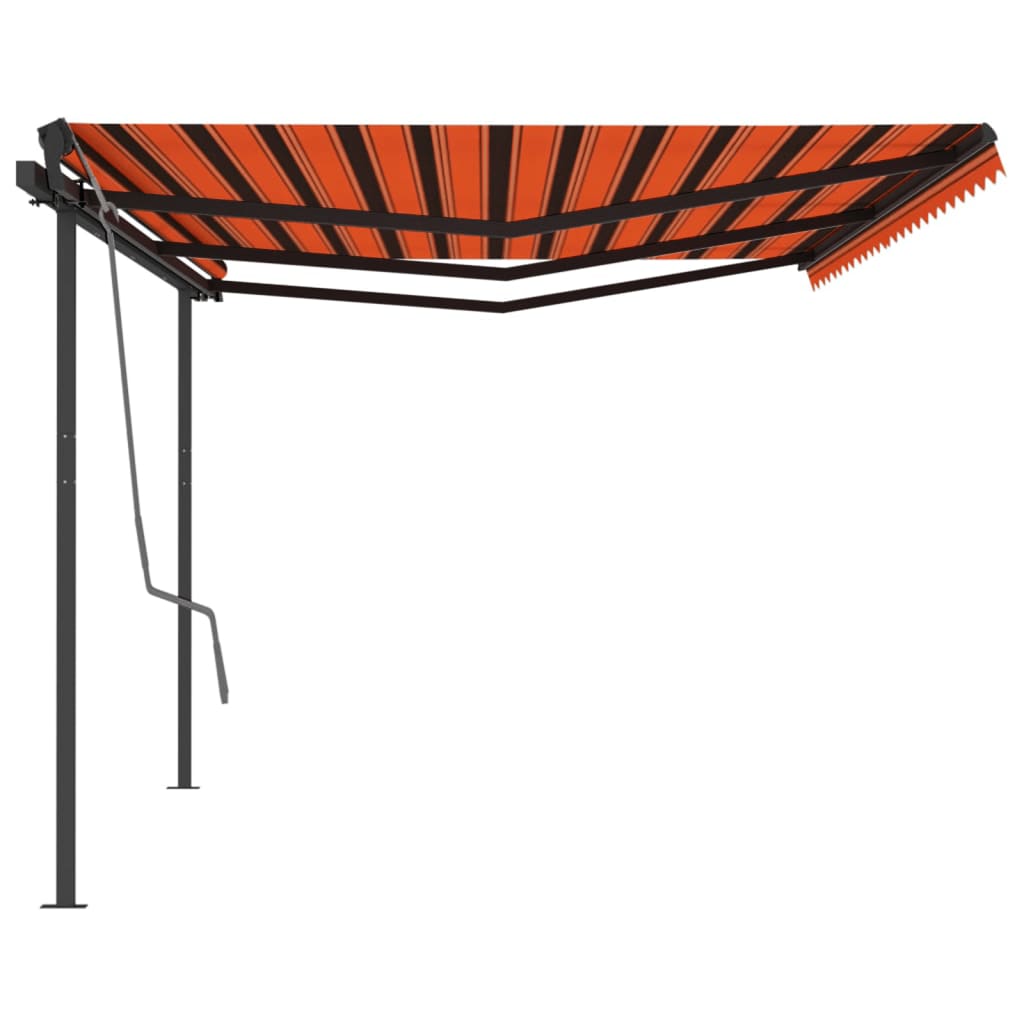 Toldo retrátil manual com postes 6x3,5 m laranja e castanho