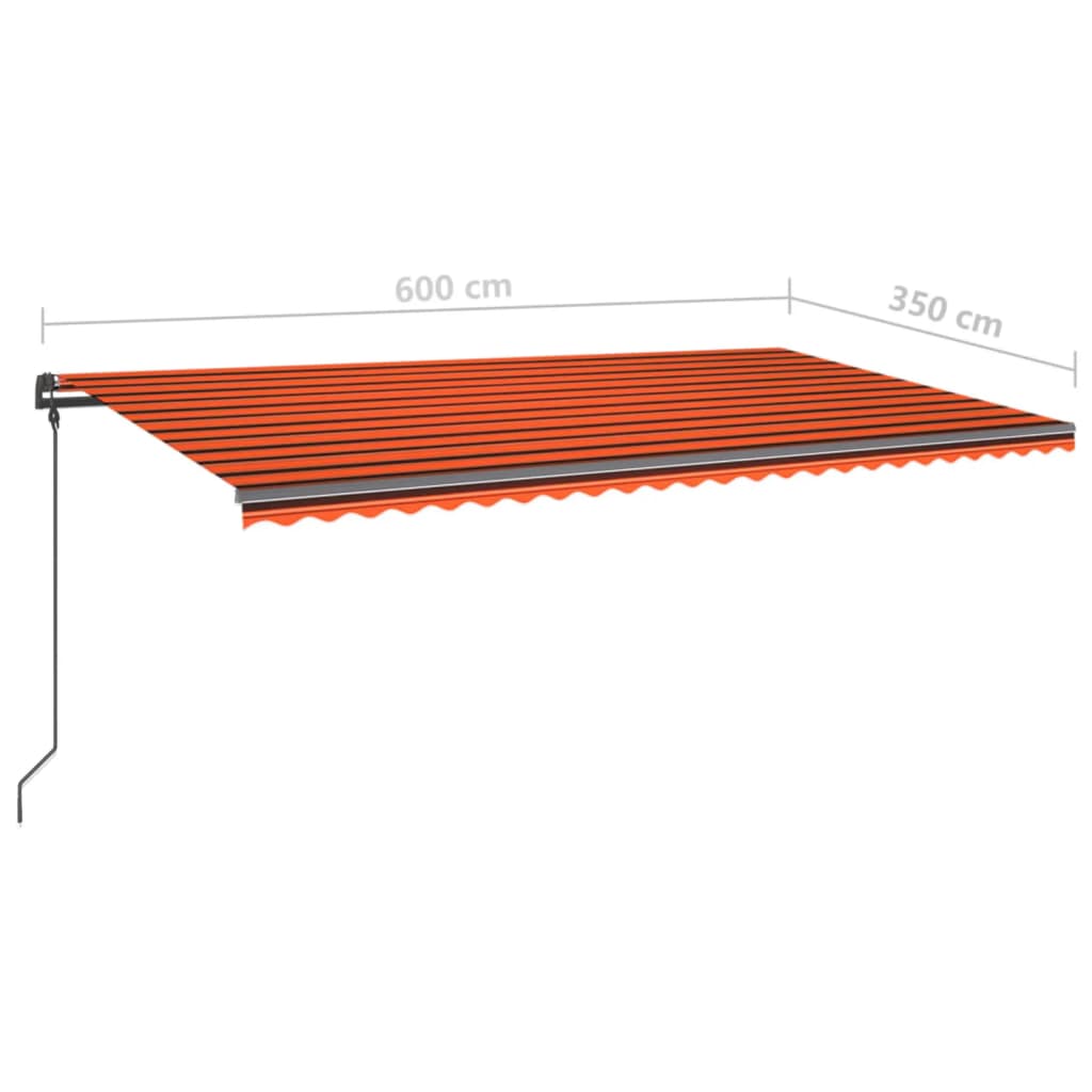 Toldo retrátil manual com postes 6x3,5 m laranja e castanho