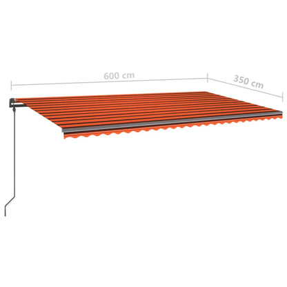 Toldo retrátil manual com postes 6x3,5 m laranja e castanho