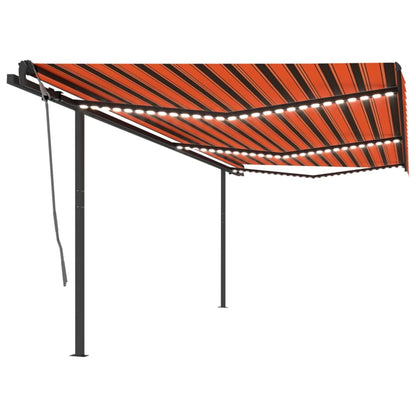 Toldo retrátil manual com LEDs 6x3,5 m laranja e castanho