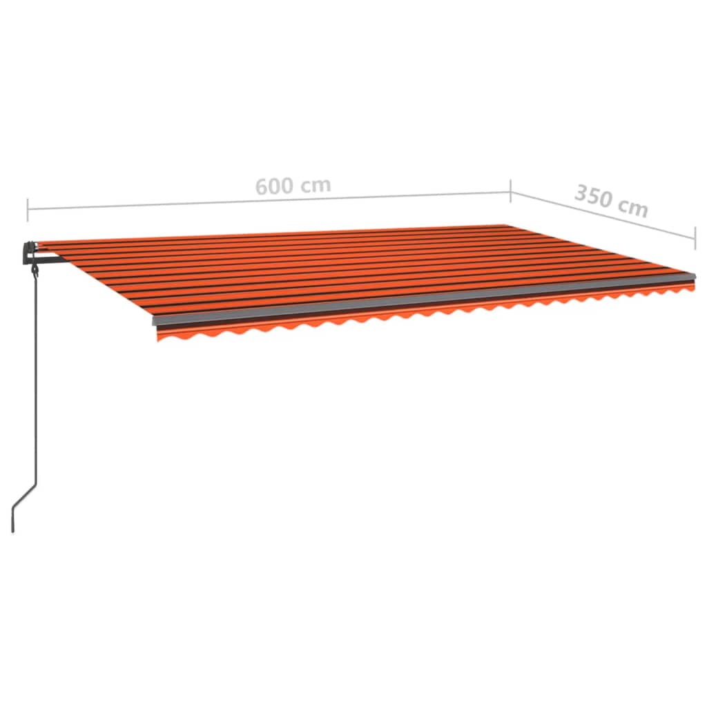 Toldo retrátil automático com postes 6x3,5 m laranja e castanho