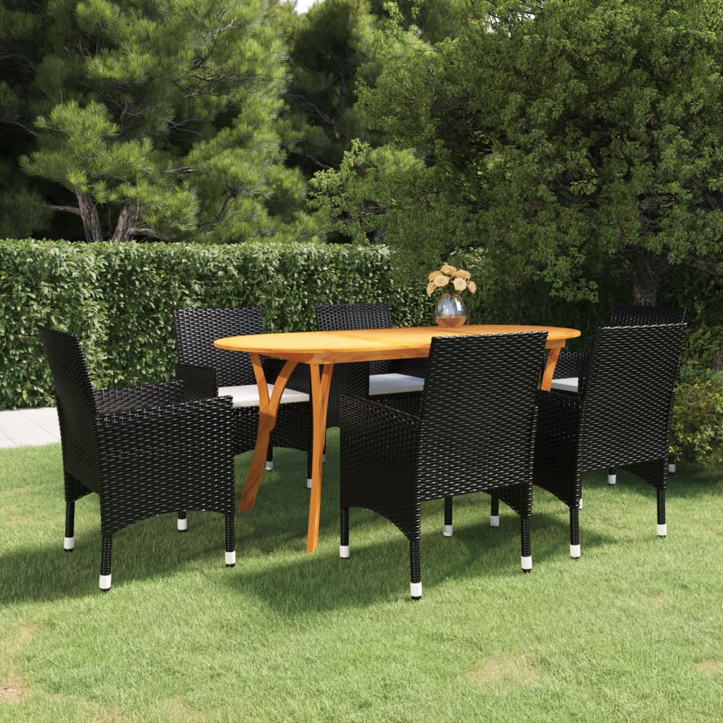 7 pcs conjunto de jantar para jardim preto