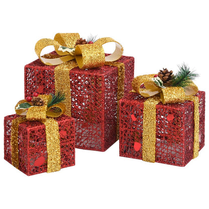 Caixas de presente de Natal decorativas 3 pcs int/ext. vermelho