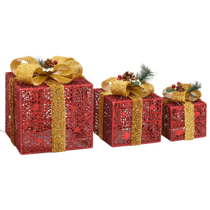 Caixas de presente de Natal decorativas 3 pcs int/ext. vermelho