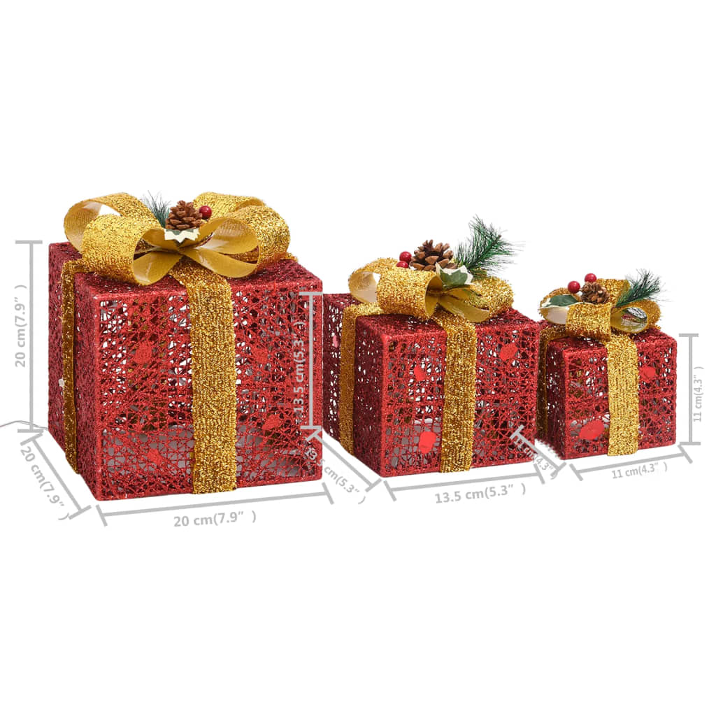 Caixas de presente de Natal decorativas 3 pcs int/ext. vermelho