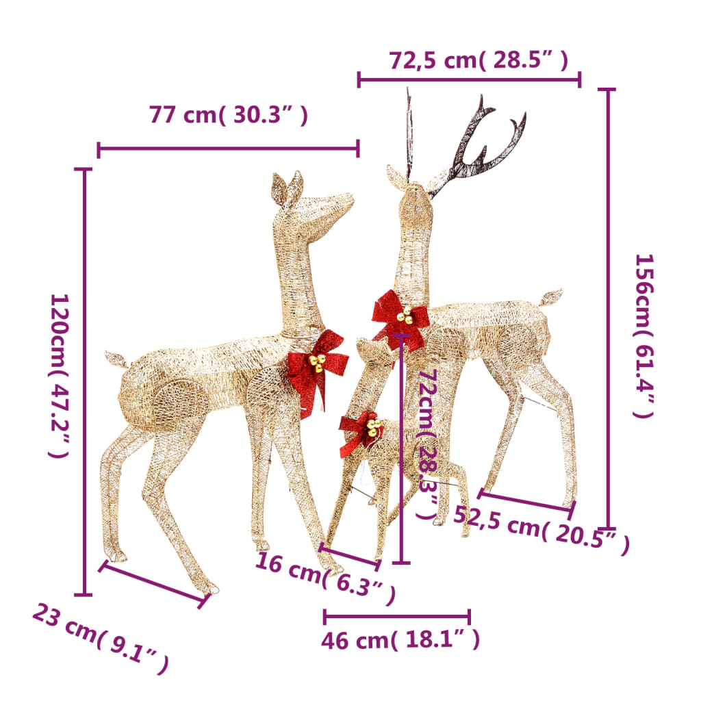 Família de renas decorativas de Natal 201 luzes LED dourado