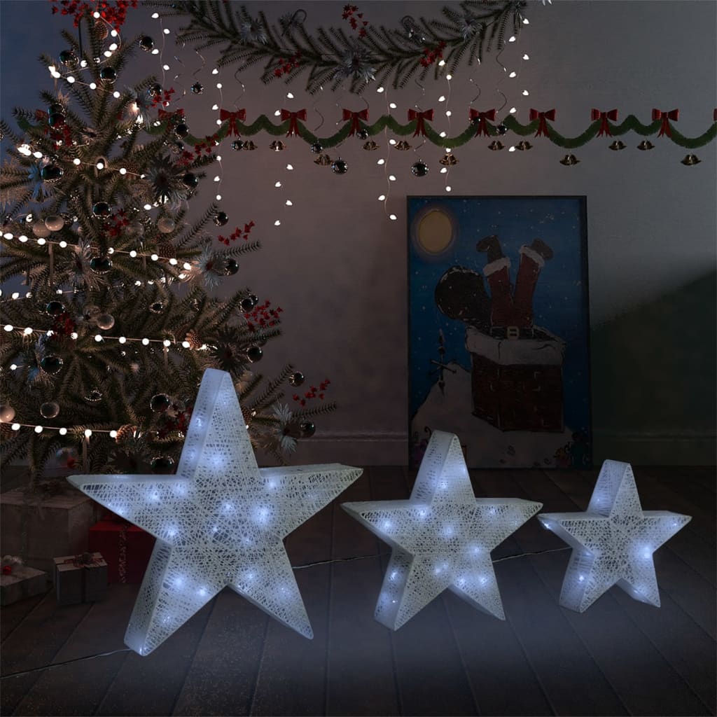 Estrelas de Natal com luzes LED 3 pcs ext./int. arame branco