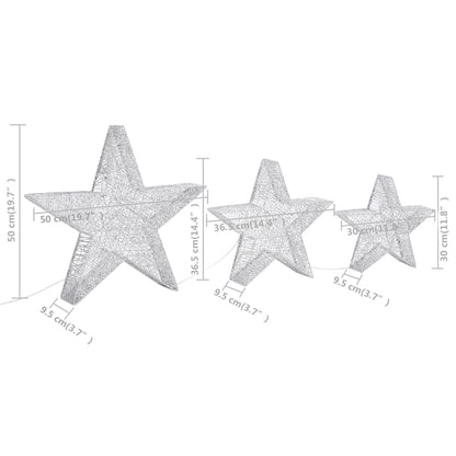 Estrelas de Natal com luzes LED 3 pcs ext./int. arame prateado