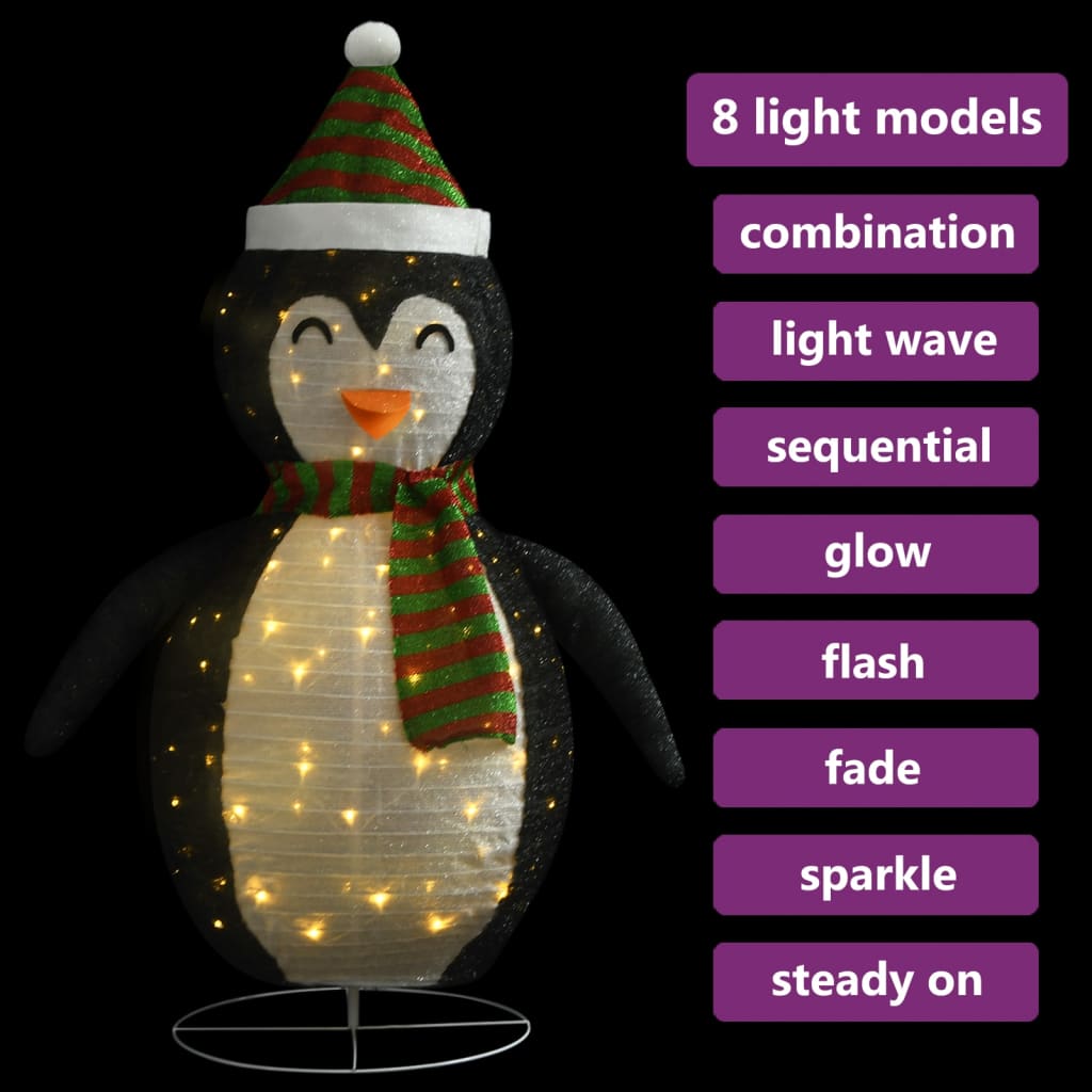 Pinguim de Natal decorativo com luzes LED tecido de luxo 90 cm