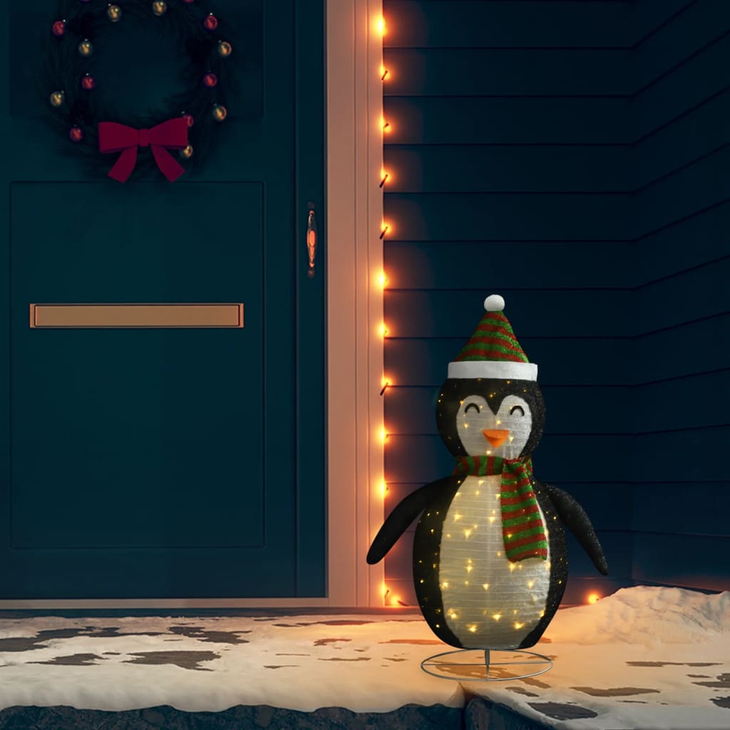 Pinguim de Natal decorativo com luzes LED tecido de luxo 90 cm